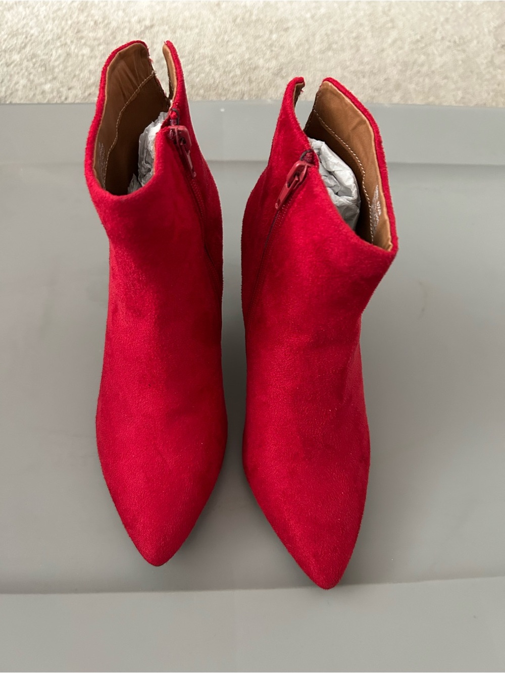Red Suede Pointed Toe Ankle Boots - Women